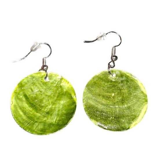 Handmade Lime Green Shell Drop Dangle Earrings - Picture 2 of 2